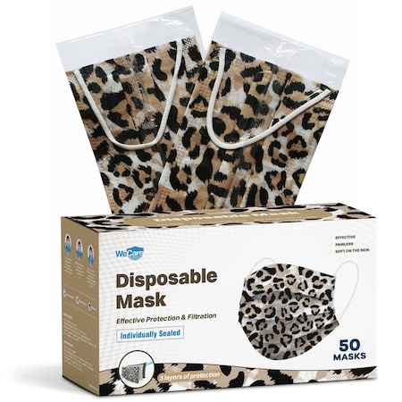 Wecare Individually Wrapped Disposable Face Masks, Jaguar Print, 50PK WC-WMN100087-FACE-MASKS-JAG